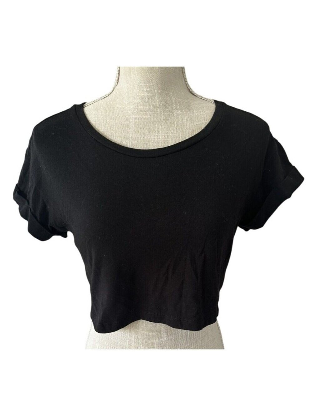 Ambiance Apparel Black Cropped T-Shirt Casual Womens Top Size S